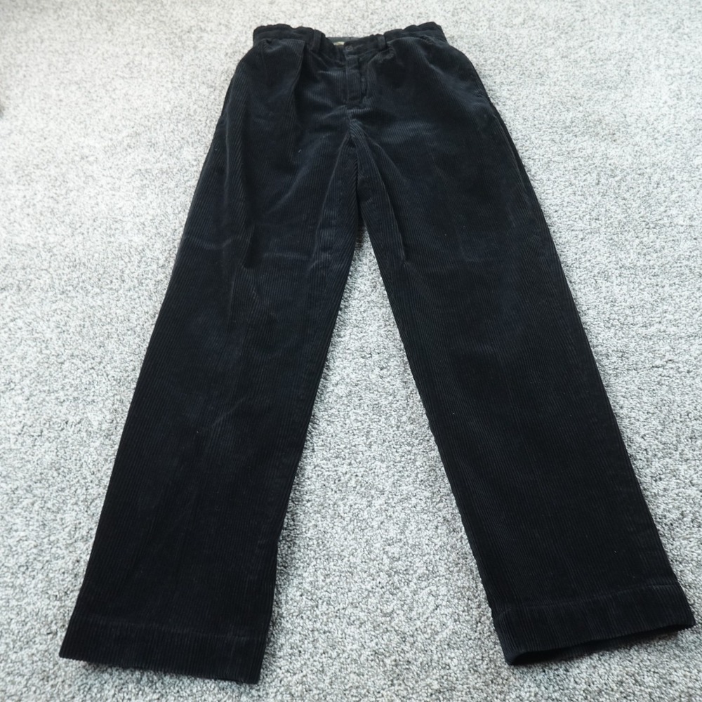 VTG Polo Ralph Lauren Pants Mens 30X30 Black Corduroy Andrew Chino Pleated 90s